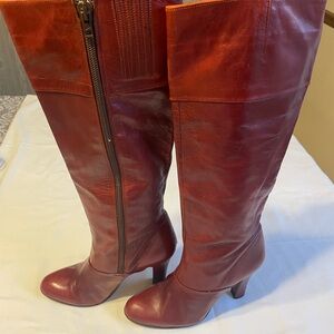Vintage made in Spain Burgundy Leather Knee-High Boots